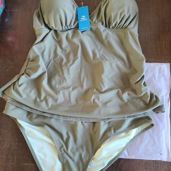Olive Green Tankini Swimsuit Set - Picture 1 of 4